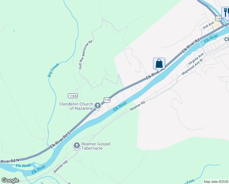 map of restaurants, bars, coffee shops, grocery stores, and more near 105 Kelly Addition Rd in Clendenin