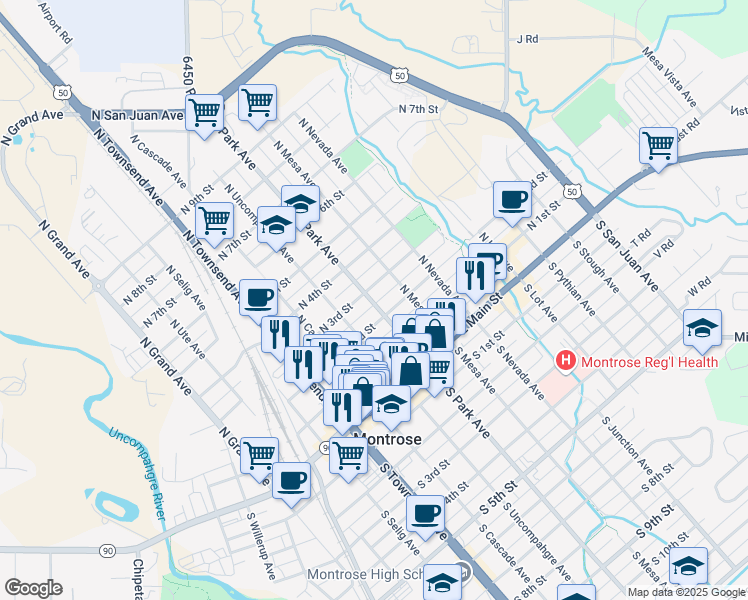 map of restaurants, bars, coffee shops, grocery stores, and more near 238 North Park Avenue in Montrose