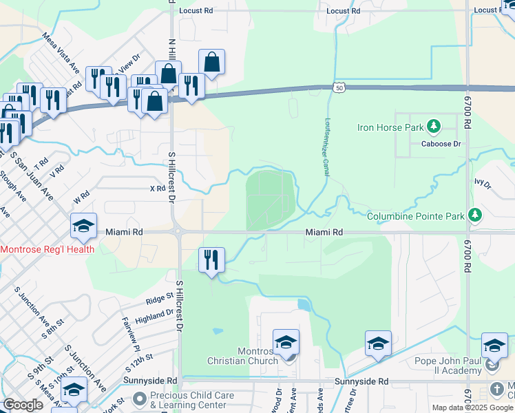 map of restaurants, bars, coffee shops, grocery stores, and more near 2221 Miami Road in Montrose