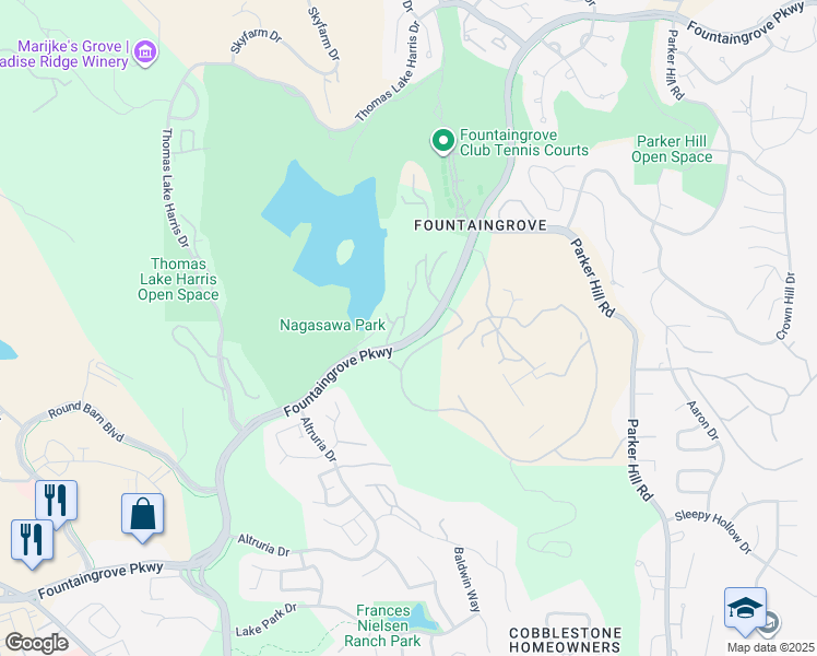 map of restaurants, bars, coffee shops, grocery stores, and more near 1400 Fountaingrove Pkwy in Santa Rosa