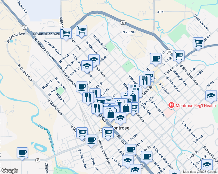 map of restaurants, bars, coffee shops, grocery stores, and more near 531 North 3rd Street in Montrose