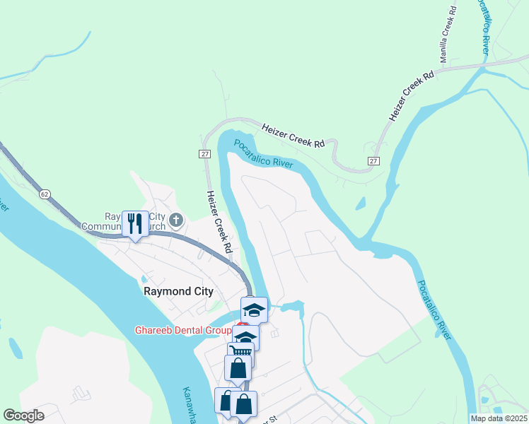 map of restaurants, bars, coffee shops, grocery stores, and more near 411 Laurel Avenue in Poca