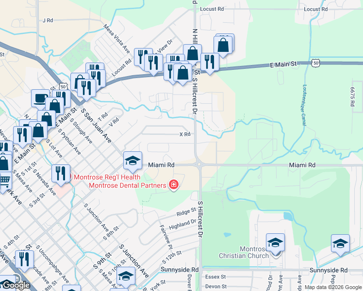 map of restaurants, bars, coffee shops, grocery stores, and more near 1560 Pennsylvania Street in Montrose