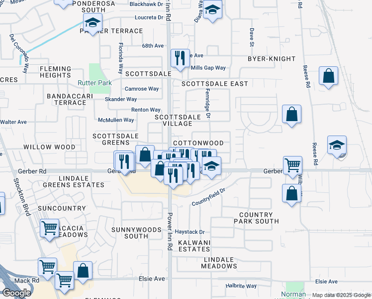 map of restaurants, bars, coffee shops, grocery stores, and more near 8144 Cottonmill Circle in Sacramento