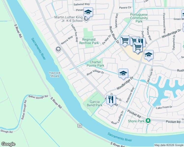 map of restaurants, bars, coffee shops, grocery stores, and more near 7570 Nadia Way in Sacramento