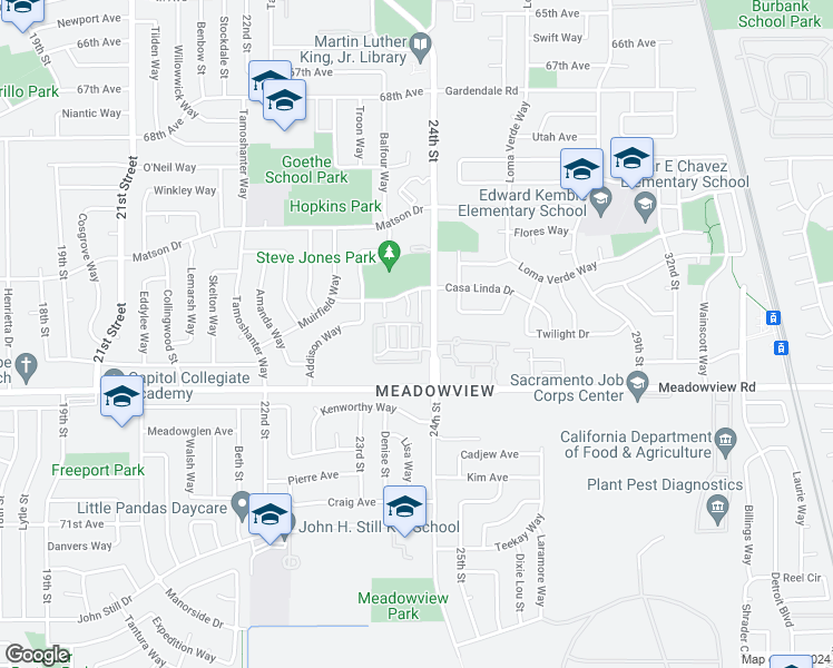 map of restaurants, bars, coffee shops, grocery stores, and more near 119 Nedra Court in Sacramento