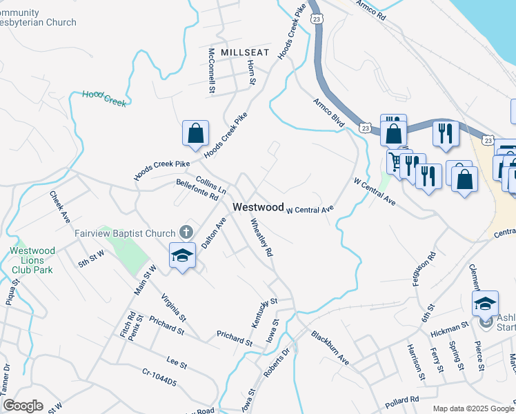 map of restaurants, bars, coffee shops, grocery stores, and more near in Westwood