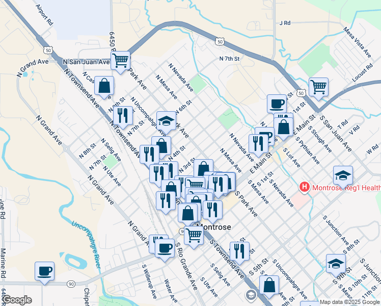 map of restaurants, bars, coffee shops, grocery stores, and more near 447 North 3rd Street in Montrose