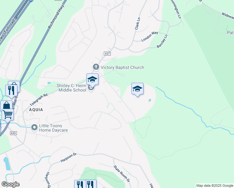 map of restaurants, bars, coffee shops, grocery stores, and more near 45 Den Rich Road in Stafford