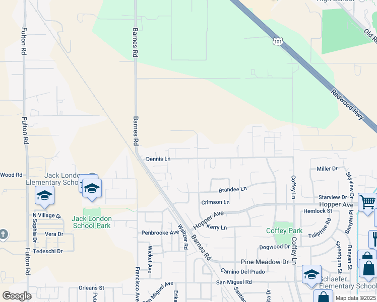 map of restaurants, bars, coffee shops, grocery stores, and more near 3900 Barnes Road in Santa Rosa