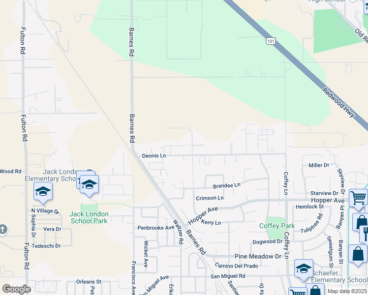 map of restaurants, bars, coffee shops, grocery stores, and more near 3900 Barnes Road in Santa Rosa