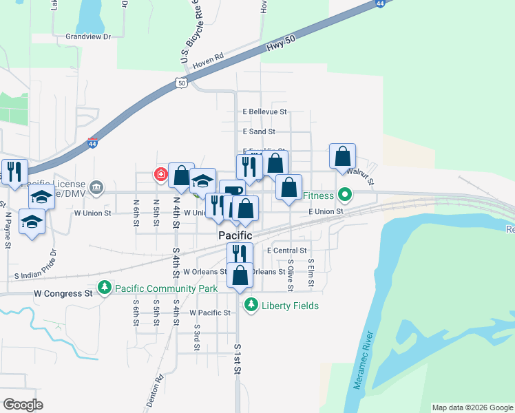 map of restaurants, bars, coffee shops, grocery stores, and more near 220 North Columbus Street in Pacific