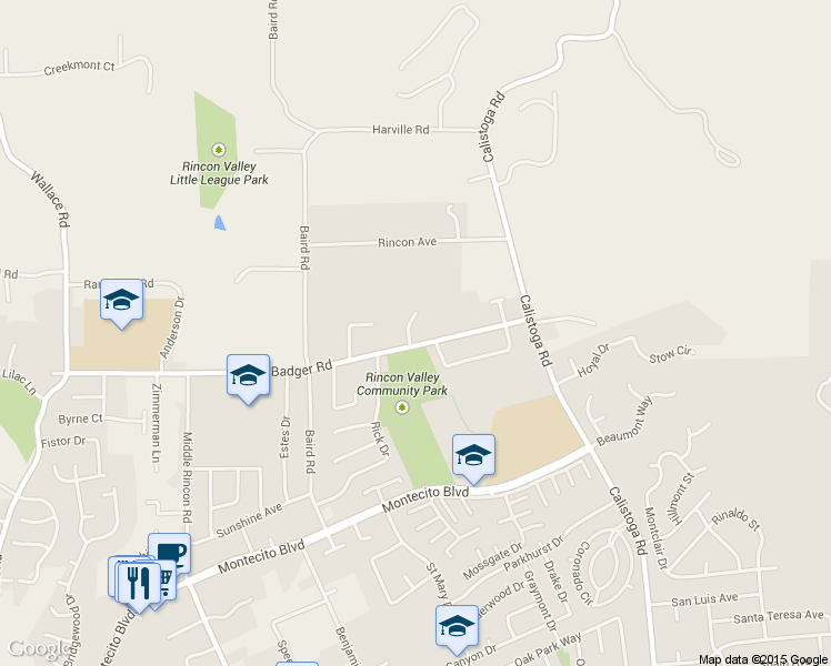 map of restaurants, bars, coffee shops, grocery stores, and more near 1211 Rincon Meadows Court in Santa Rosa