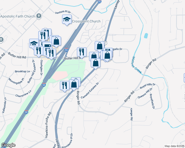 map of restaurants, bars, coffee shops, grocery stores, and more near 5226 Lemay Ferry Road in St. Louis