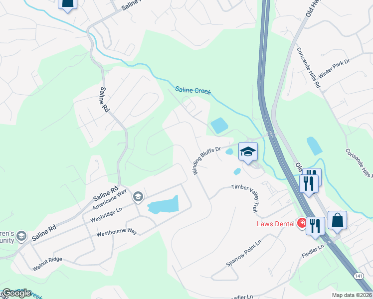 map of restaurants, bars, coffee shops, grocery stores, and more near 247 Winding Bluffs Court in Fenton