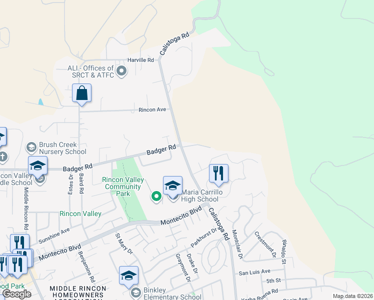 map of restaurants, bars, coffee shops, grocery stores, and more near 1104 Calistoga Road in Santa Rosa