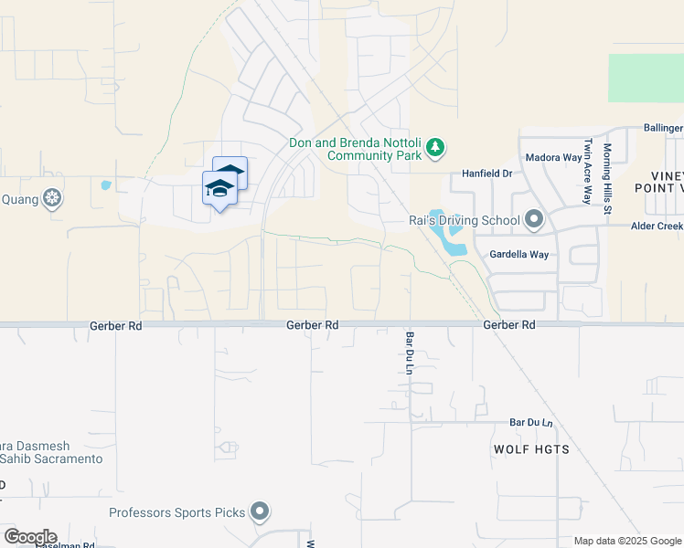 map of restaurants, bars, coffee shops, grocery stores, and more near 9319 Gerber Road in Sacramento