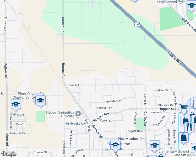 map of restaurants, bars, coffee shops, grocery stores, and more near 3900 Barnes Road in Santa Rosa