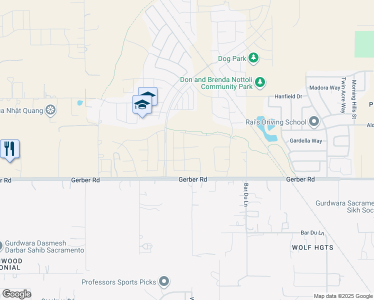 map of restaurants, bars, coffee shops, grocery stores, and more near 9310 Golden Yarrow Way in Sacramento