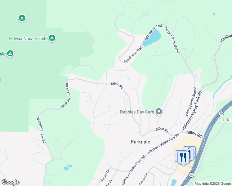 map of restaurants, bars, coffee shops, grocery stores, and more near 5502 Dillon Road in High Ridge