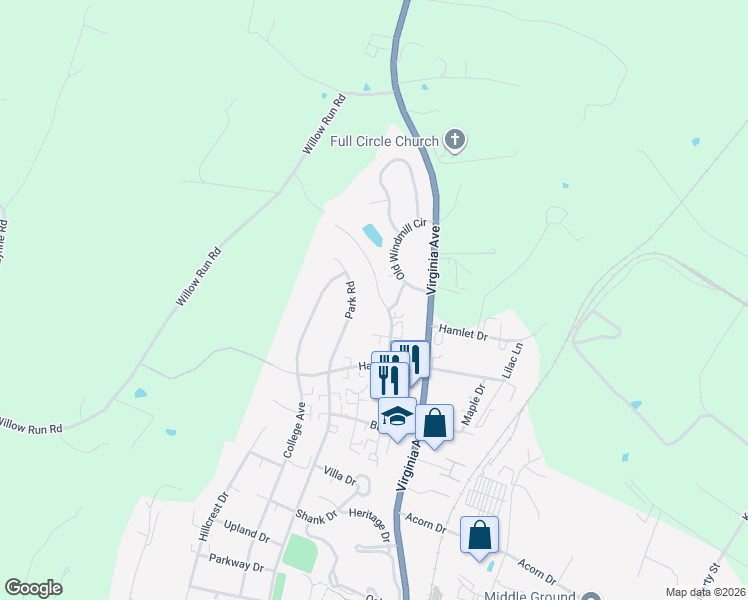 map of restaurants, bars, coffee shops, grocery stores, and more near 1937 Buttonwood Court in Harrisonburg