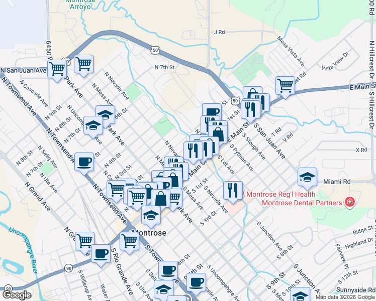 map of restaurants, bars, coffee shops, grocery stores, and more near 847-867 North 1st Street in Montrose