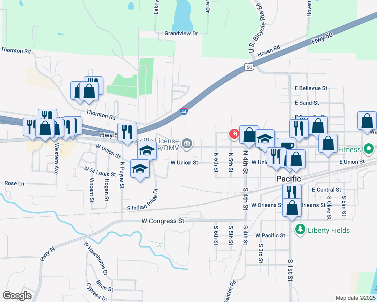 map of restaurants, bars, coffee shops, grocery stores, and more near 726 West Osage Street in Pacific