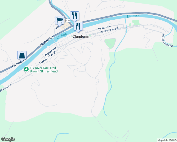 map of restaurants, bars, coffee shops, grocery stores, and more near 235 North Point Drive in Clendenin