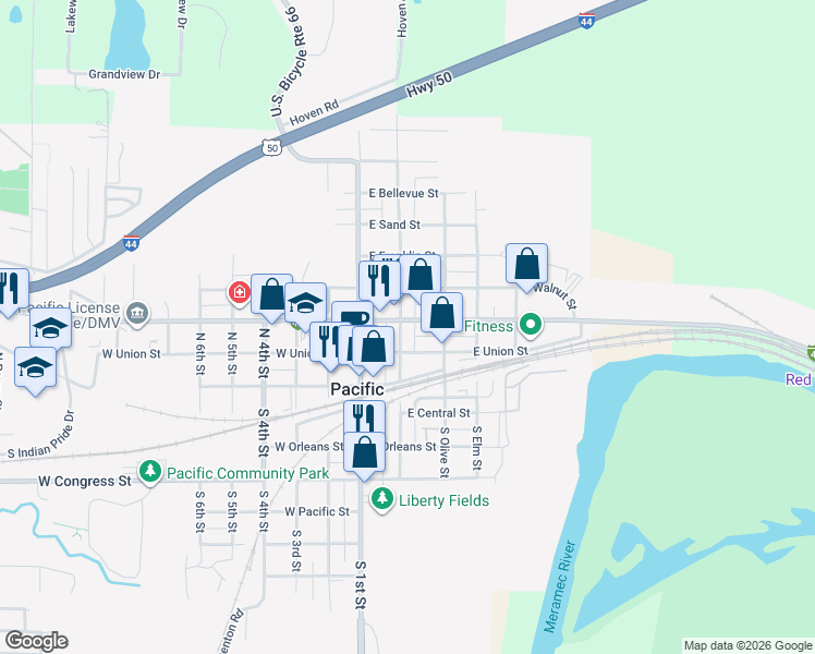 map of restaurants, bars, coffee shops, grocery stores, and more near 220 North Columbus Street in Pacific