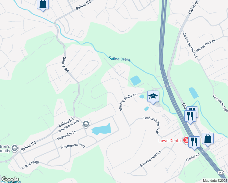 map of restaurants, bars, coffee shops, grocery stores, and more near 247 Winding Bluffs Court in Fenton