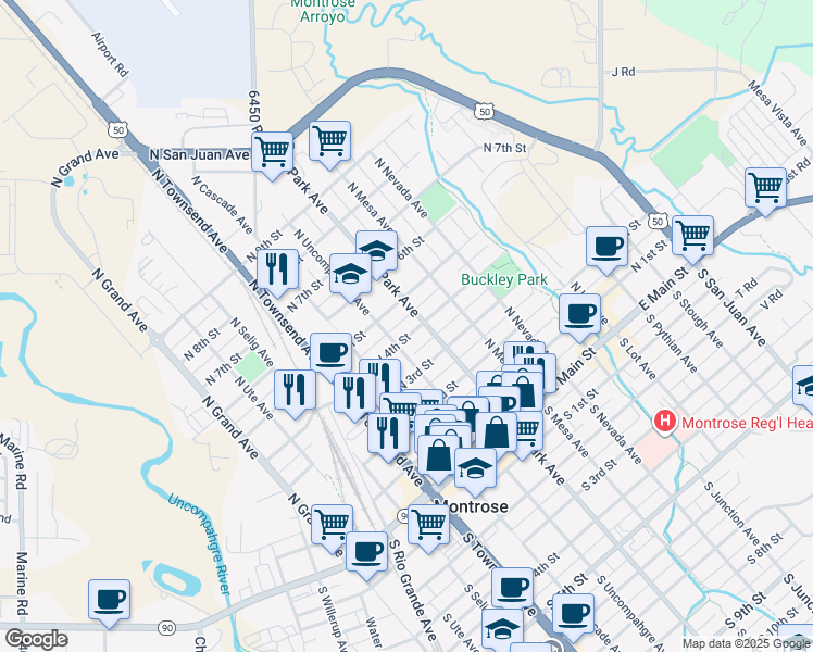 map of restaurants, bars, coffee shops, grocery stores, and more near 537 North 4th Street in Montrose