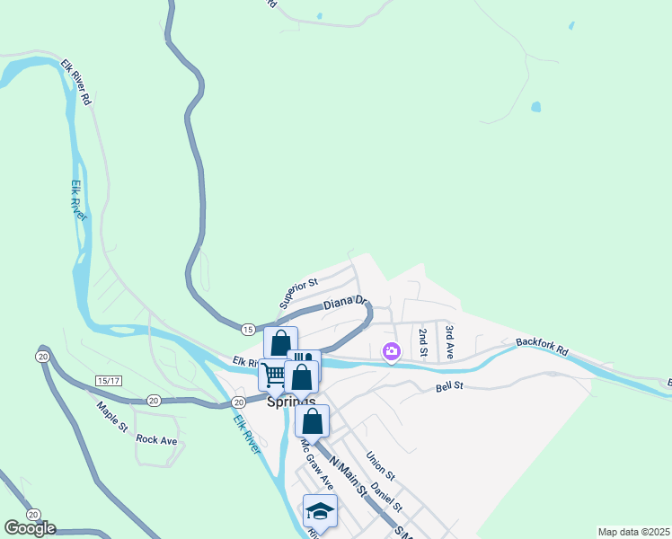 map of restaurants, bars, coffee shops, grocery stores, and more near 24 Superior Street in Webster Springs