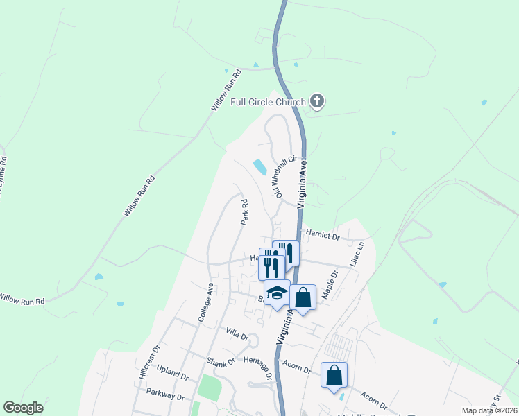 map of restaurants, bars, coffee shops, grocery stores, and more near 1937 Buttonwood Court in Harrisonburg