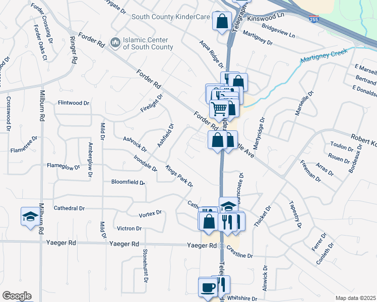 map of restaurants, bars, coffee shops, grocery stores, and more near 4503 Pegasus Drive in St. Louis