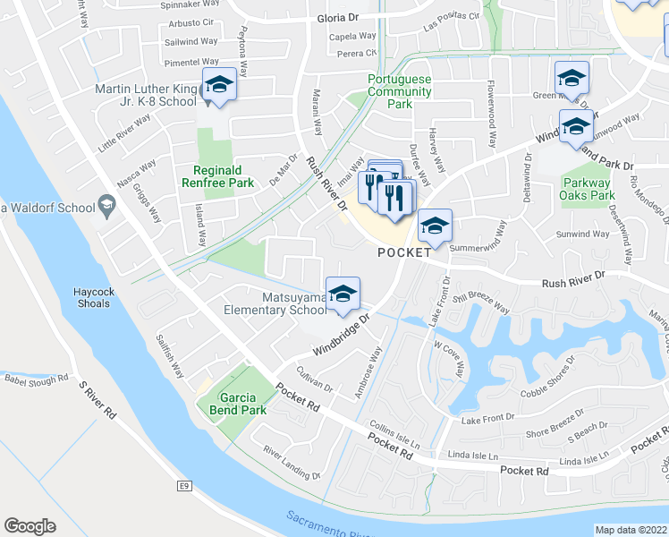 map of restaurants, bars, coffee shops, grocery stores, and more near 31 Lanyard Ct in Sacramento