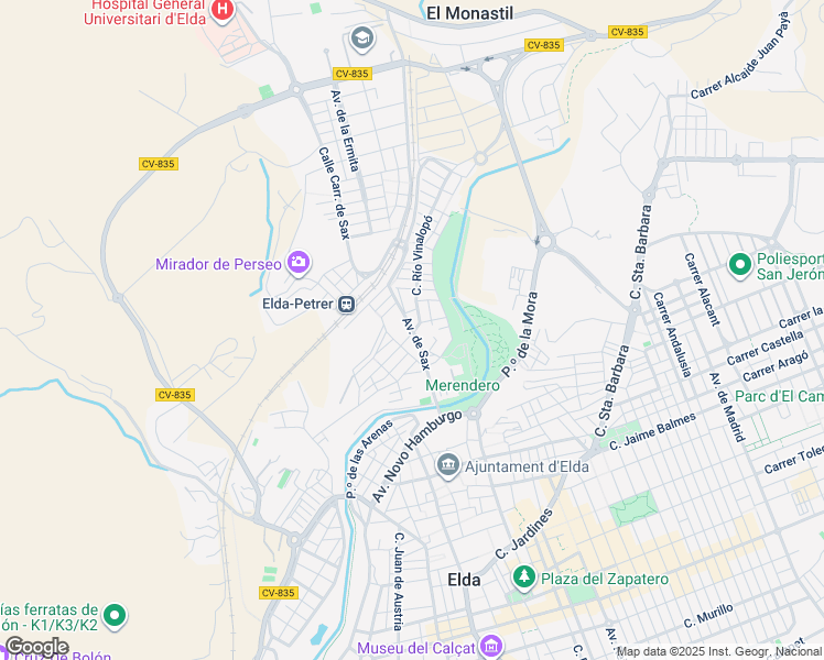 map of restaurants, bars, coffee shops, grocery stores, and more near 29 Avenida de Sax in Elda