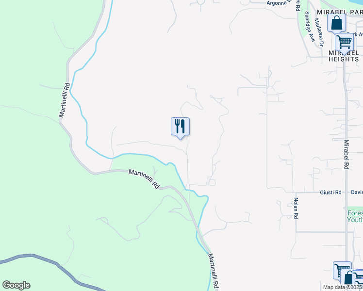 map of restaurants, bars, coffee shops, grocery stores, and more near 8075 Martinelli Road in Forestville