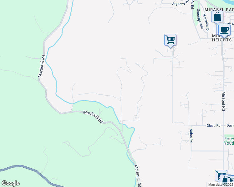 map of restaurants, bars, coffee shops, grocery stores, and more near 8075 Martinelli Road in Forestville