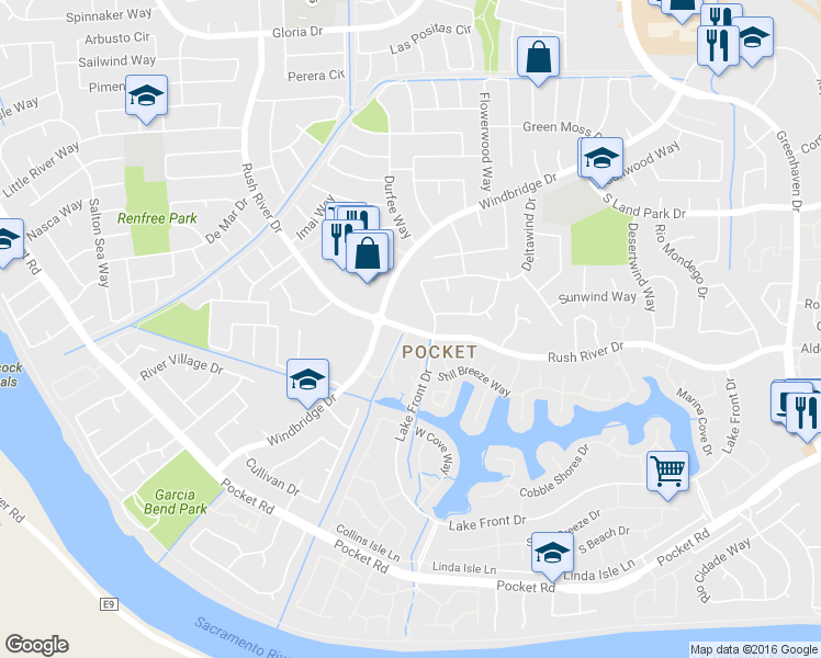 map of restaurants, bars, coffee shops, grocery stores, and more near in Sacramento