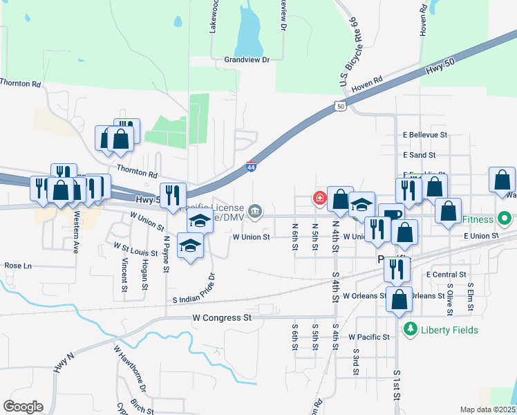 map of restaurants, bars, coffee shops, grocery stores, and more near 726 West Osage Street in Pacific