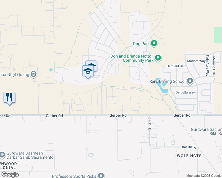 map of restaurants, bars, coffee shops, grocery stores, and more near 9310 Golden Yarrow Way in Sacramento