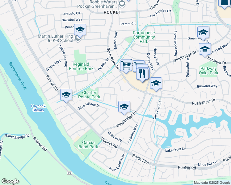 map of restaurants, bars, coffee shops, grocery stores, and more near 723 Cutting Way in Sacramento