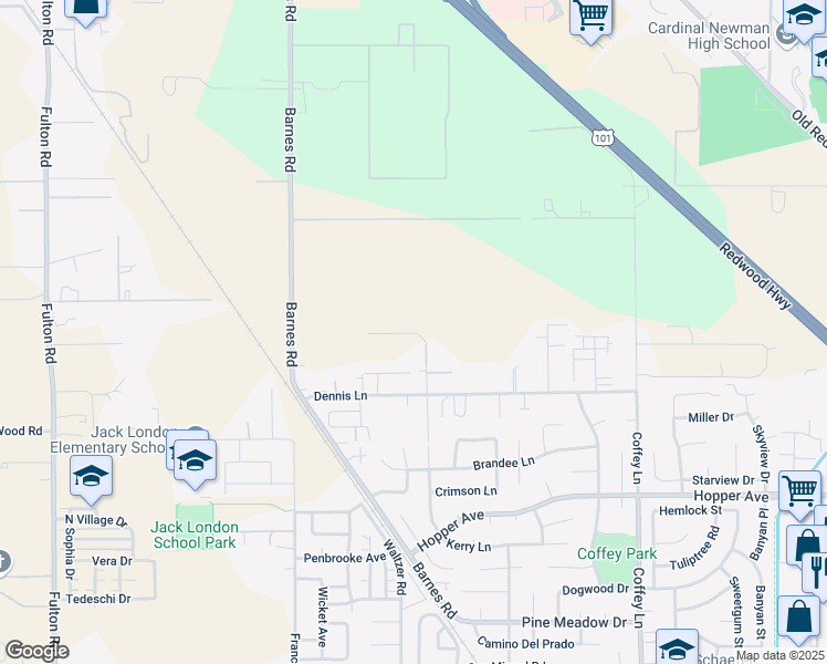 map of restaurants, bars, coffee shops, grocery stores, and more near 3900 Barnes Road in Santa Rosa