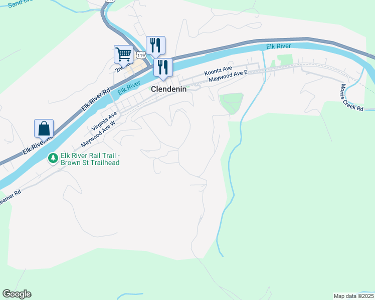 map of restaurants, bars, coffee shops, grocery stores, and more near 235 North Point Drive in Clendenin