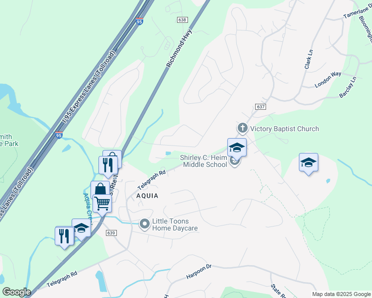 map of restaurants, bars, coffee shops, grocery stores, and more near 62 Acadia Street in Stafford