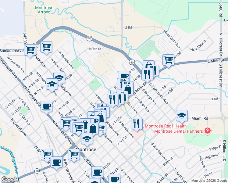 map of restaurants, bars, coffee shops, grocery stores, and more near 847-867 North 1st Street in Montrose
