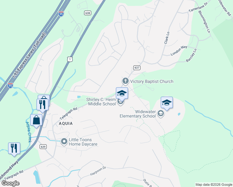 map of restaurants, bars, coffee shops, grocery stores, and more near 352 Telegraph Road in Stafford