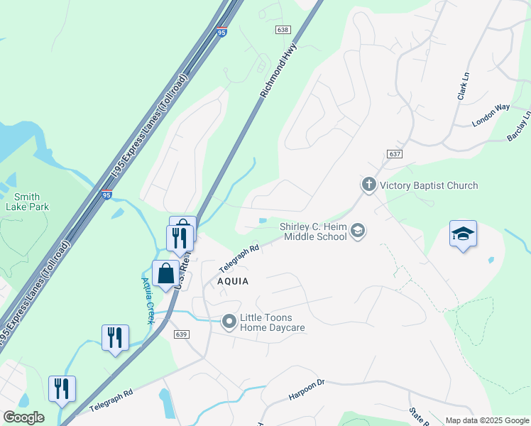 map of restaurants, bars, coffee shops, grocery stores, and more near 46 Acadia Street in Stafford