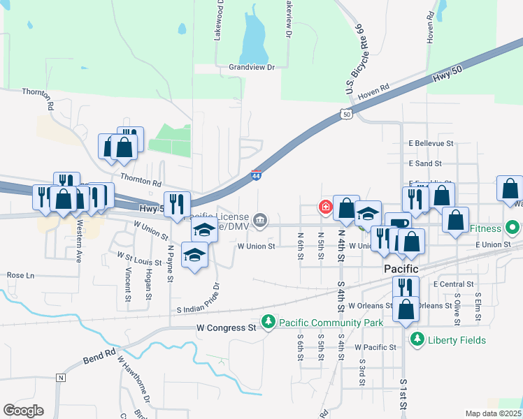 map of restaurants, bars, coffee shops, grocery stores, and more near 324 Highland Street in Pacific