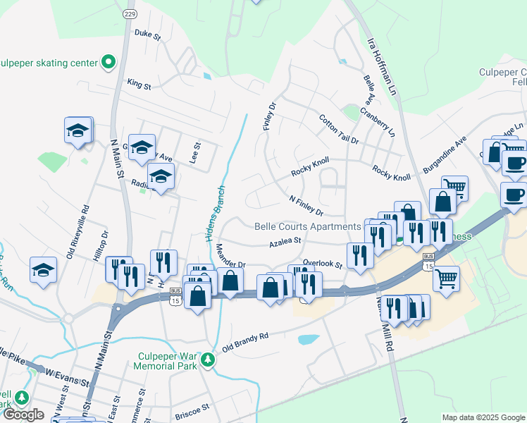 map of restaurants, bars, coffee shops, grocery stores, and more near 656 Rocky Knoll Arch in Culpeper